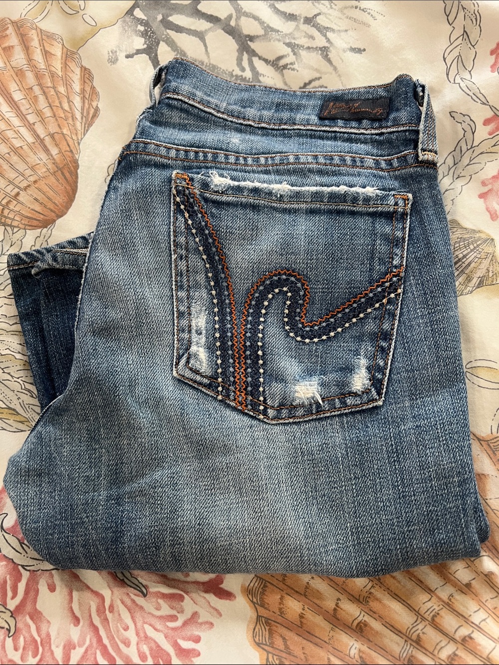 Citizens Of Humanity Blue Distressed Bootcut Jeans
